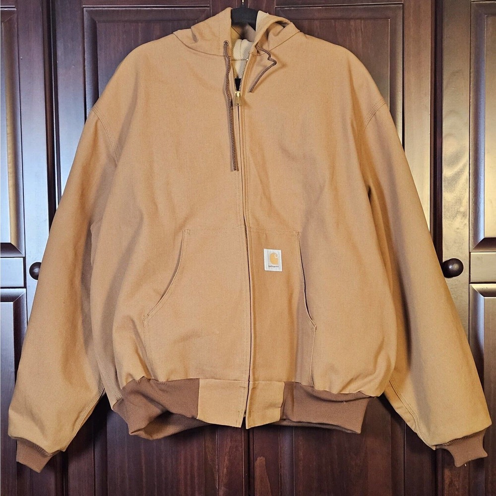 Vintage Carhartt JR106 J03 Thermal Lined Hooded Duck Jacket Brown 2XL EUC